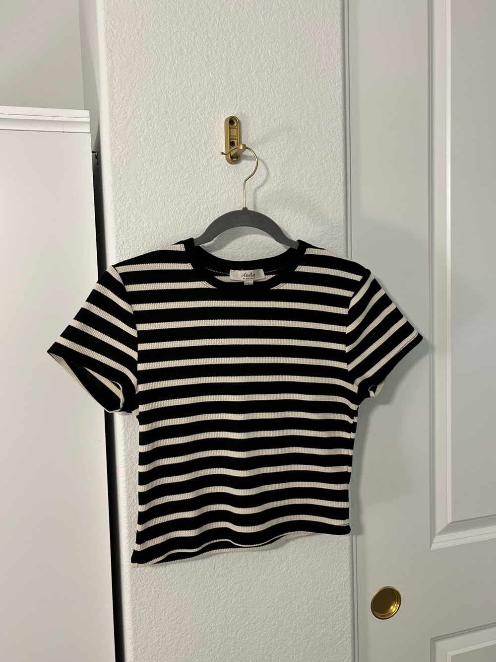 Atelier by Kirious Black White Striped T Shirt Women's Large Minimalist Tee